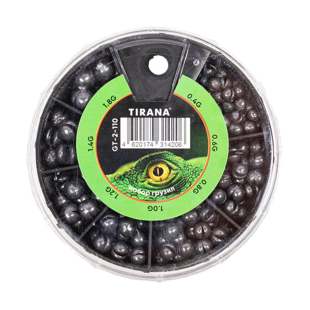 Набор грузил Tirana №2 (0.4гр, 0.6гр, 0.8гр, 1гр, 1.2гр, 1.4гр, 1.8гр) вес 110гр. Фото №1