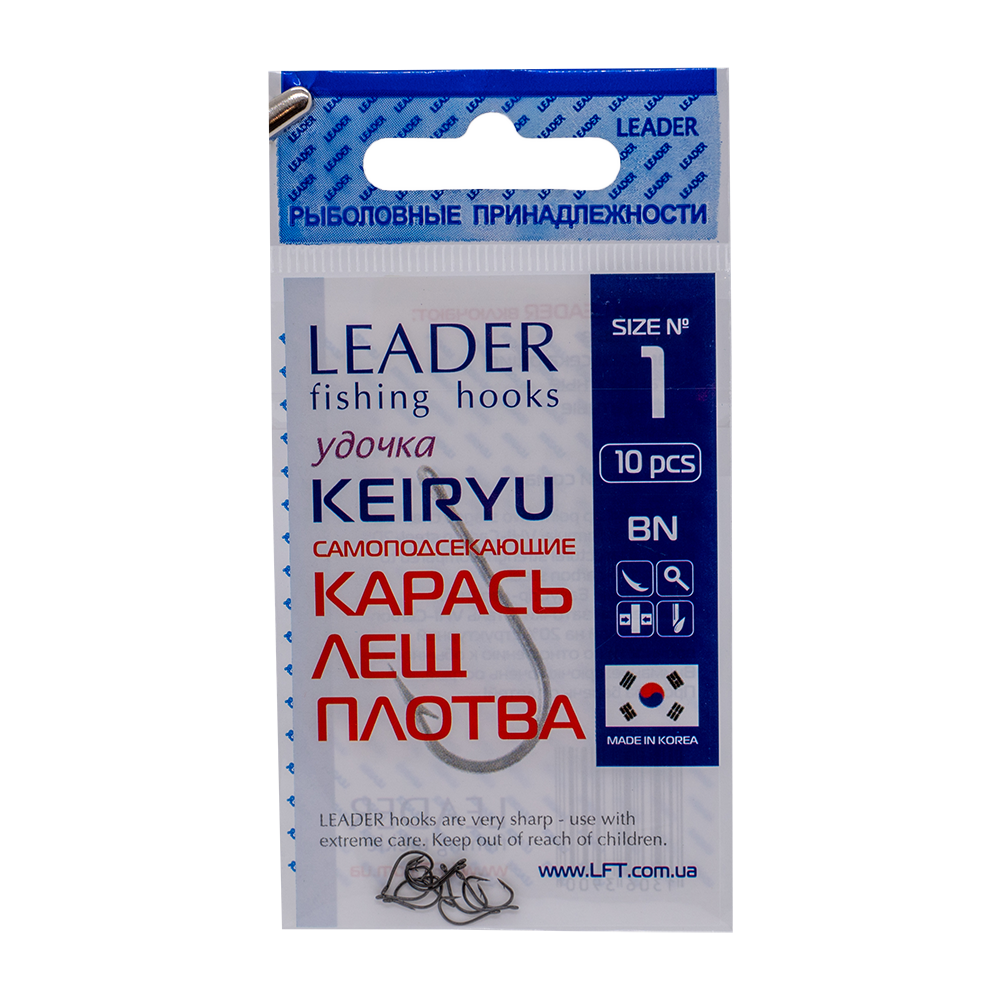 Крючки Leader KEIRYU, color BN, №1 (10шт). Фото №1 Крючки Leader KEIRYU, color BN, №1 (10шт). Фото №1