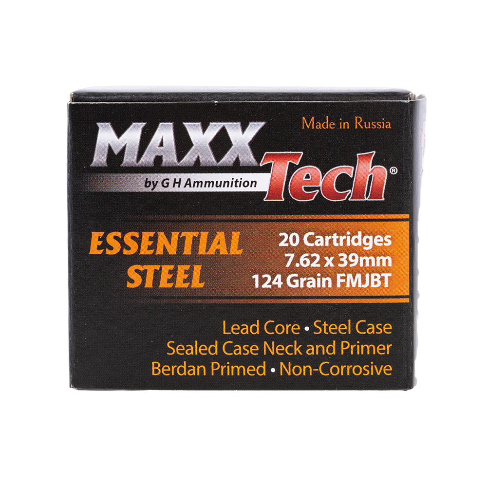 Патрон нарезной MAXXTECH калибр 7,62х39 FMJ BT 8гр. (в пачке 20 шт.) (в коробке 1000 шт). Фото №1