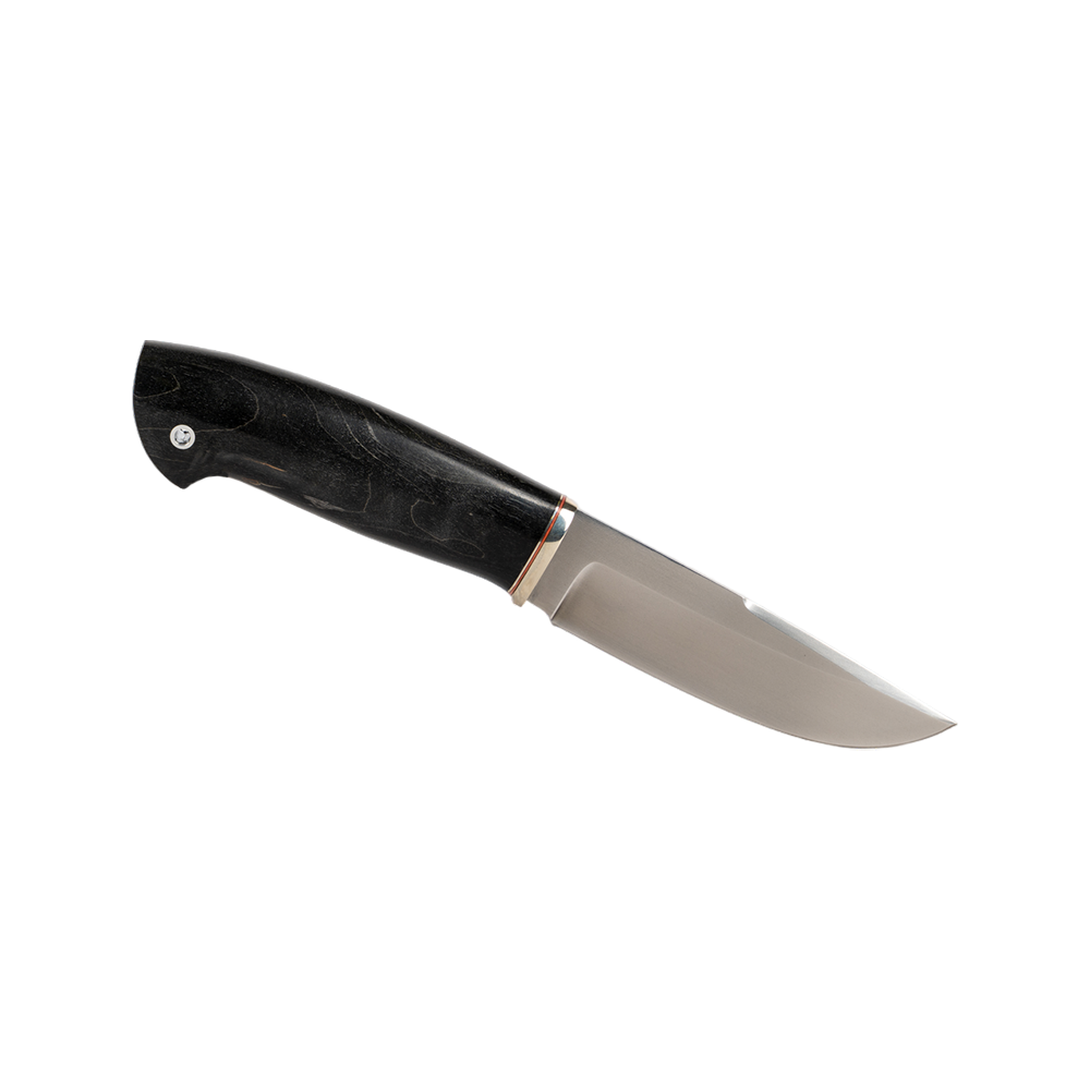 Нож МС Соболь, клинок D2, рукоять стабилизированная карельская береза, литье мельхиор. Фото №1