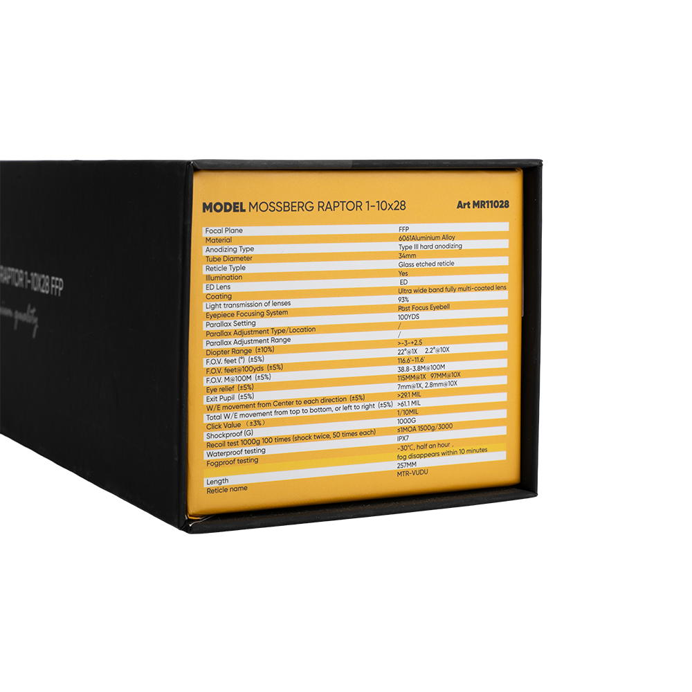 Оптический прицел MOSSBERG RAPTOR 1-10x28 FFP 34мм с подсветкой (MTR-VUDU) 0.1 MRAD. Фото №15