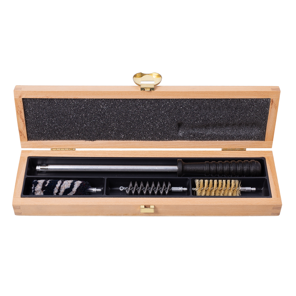 Набор для чистки оружия MegaLine в деревянном кейсе, алюминиевый шомпол, 3 ерша, 16 калибр . Фото №2