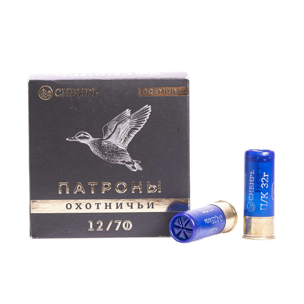 Патрон СИБИРЬ PREMIUM 12/70 охотничий дробовой 32г №0 (пачка 25 шт) (в коробке 250шт). Фото №1