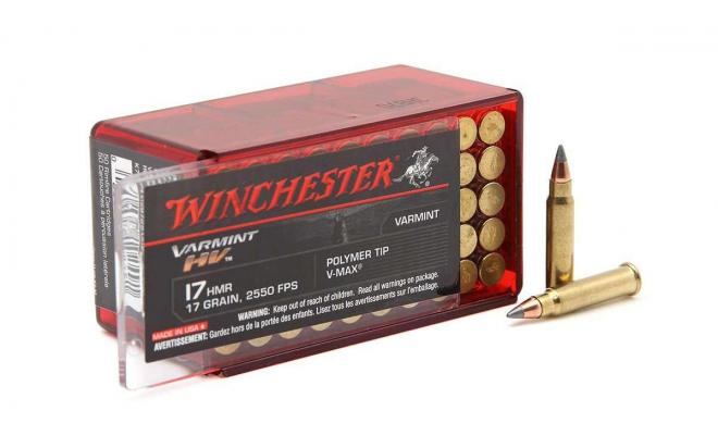Патрон нарезной WINCHESTER калибр 17 HMR HV V-MAX Varmint 1,1гр. 17grn. (в пачке 50 шт.). Фото №1