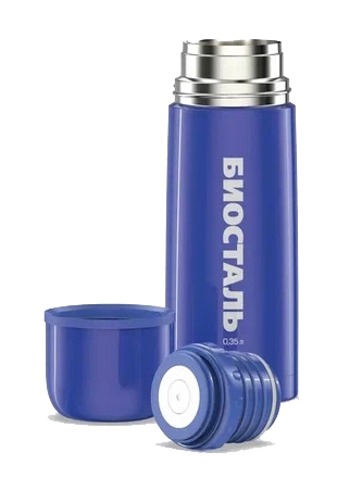 Термос BIOSTAL узкое горло с кнопкой цветной синий NB-350 C-B. Фото №3