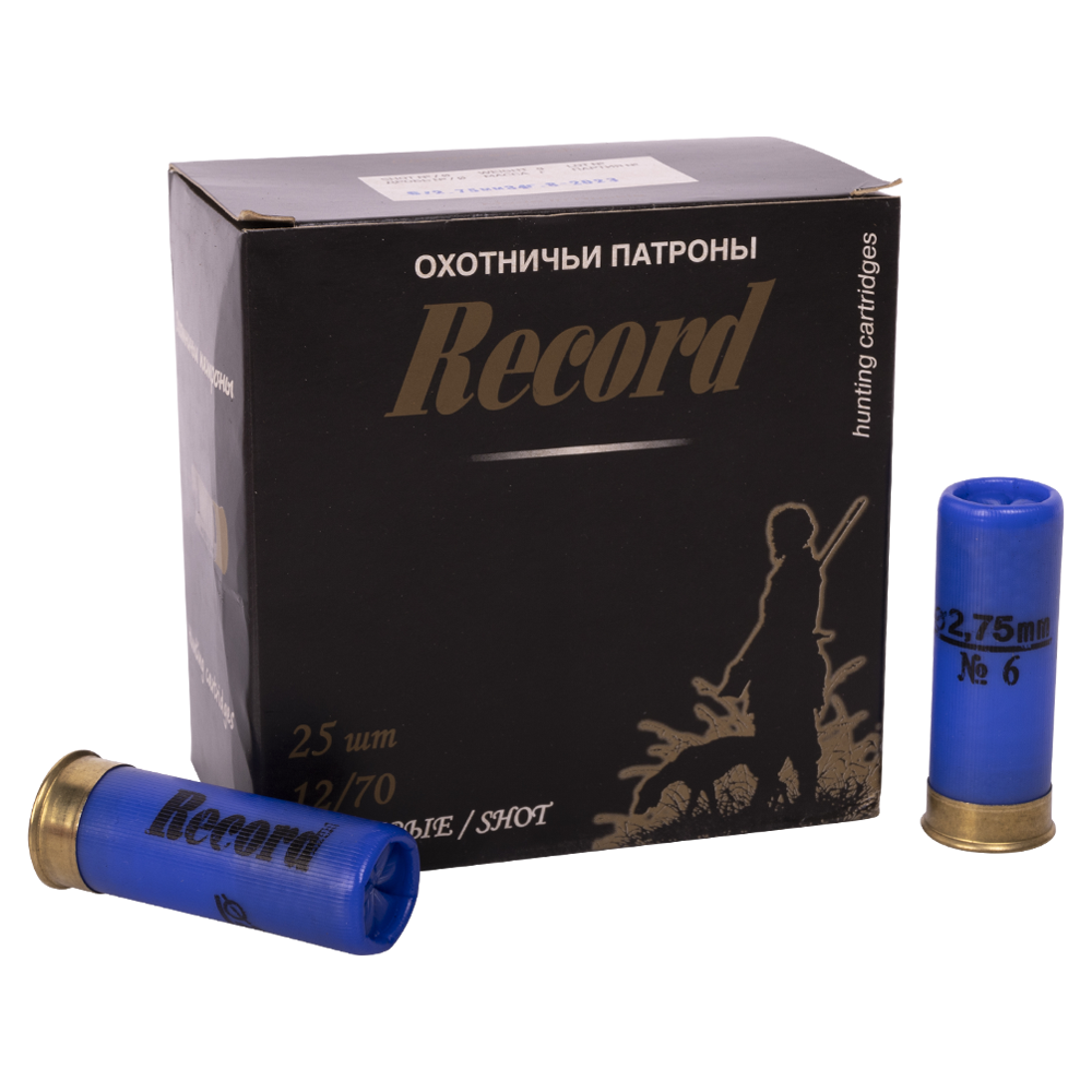 Патрон Рекорд 12/70 №6 повышенная осыпь (пачка 25 шт.) (в коробке 250 шт.). Фото №1