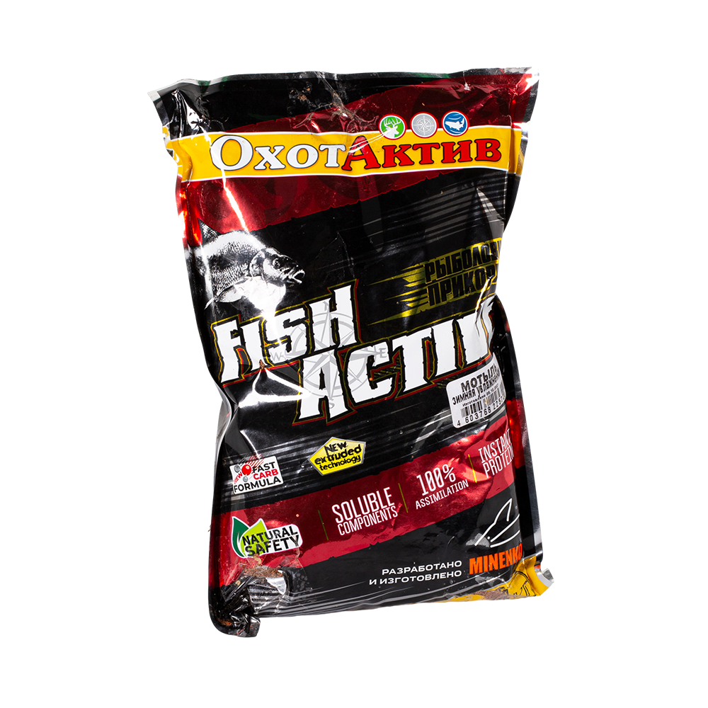 Прикормка «ОхотАктив» Fish Active зимняя, увлажненная Мотыль (1кг) Premium. Фото №1