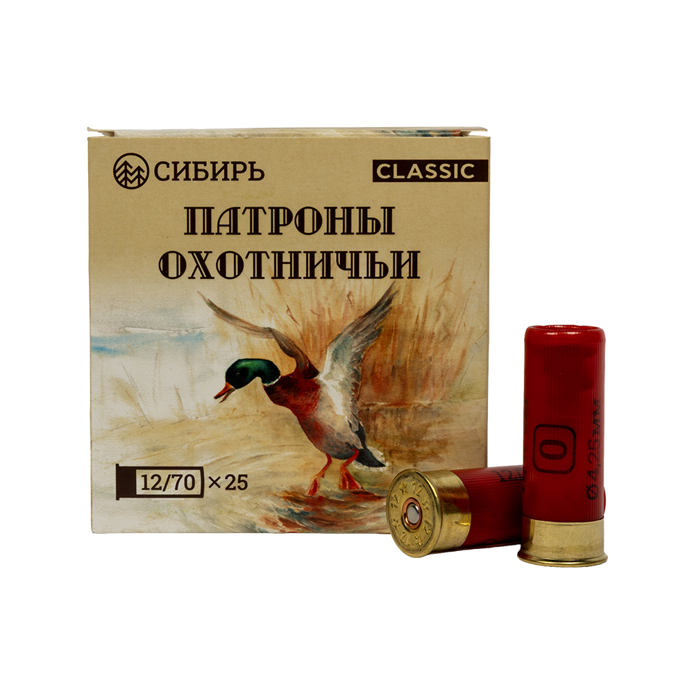 Патрон СИБИРЬ 12/70 охотничий дробовой 32г №0 (CX-2000) (пачка 25 шт) (в коробке 250шт). Фото №2