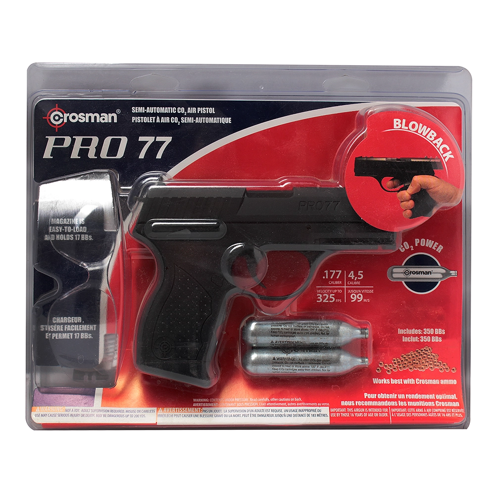 Пистолет пневматический Crosman PRO77 Kit (blowback, пули+очки+2баллончика), калибр 4,5 мм. Фото №6