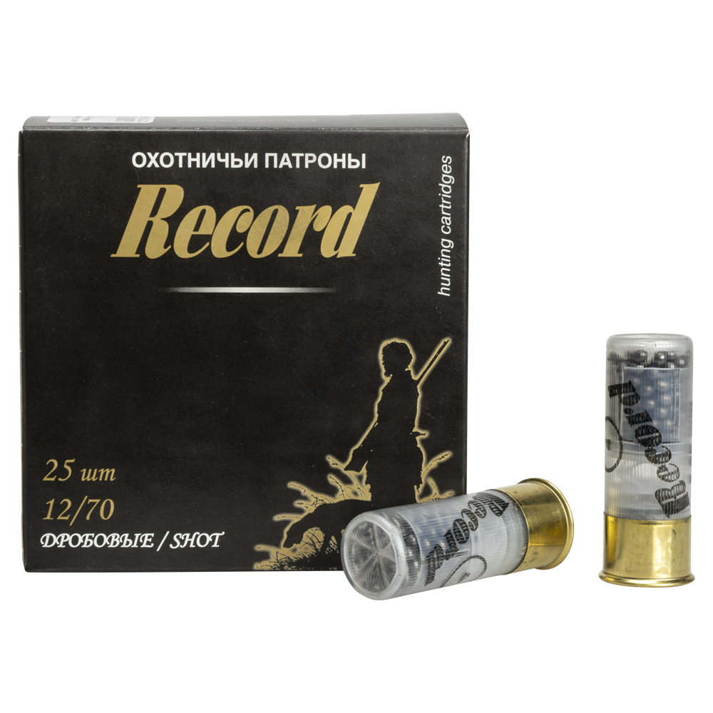 Патрон "Рекорд" (пластиковый контейнер) 12/70 №4 34 гр. NEW (пачка 25 шт, короб., 250). Фото №1