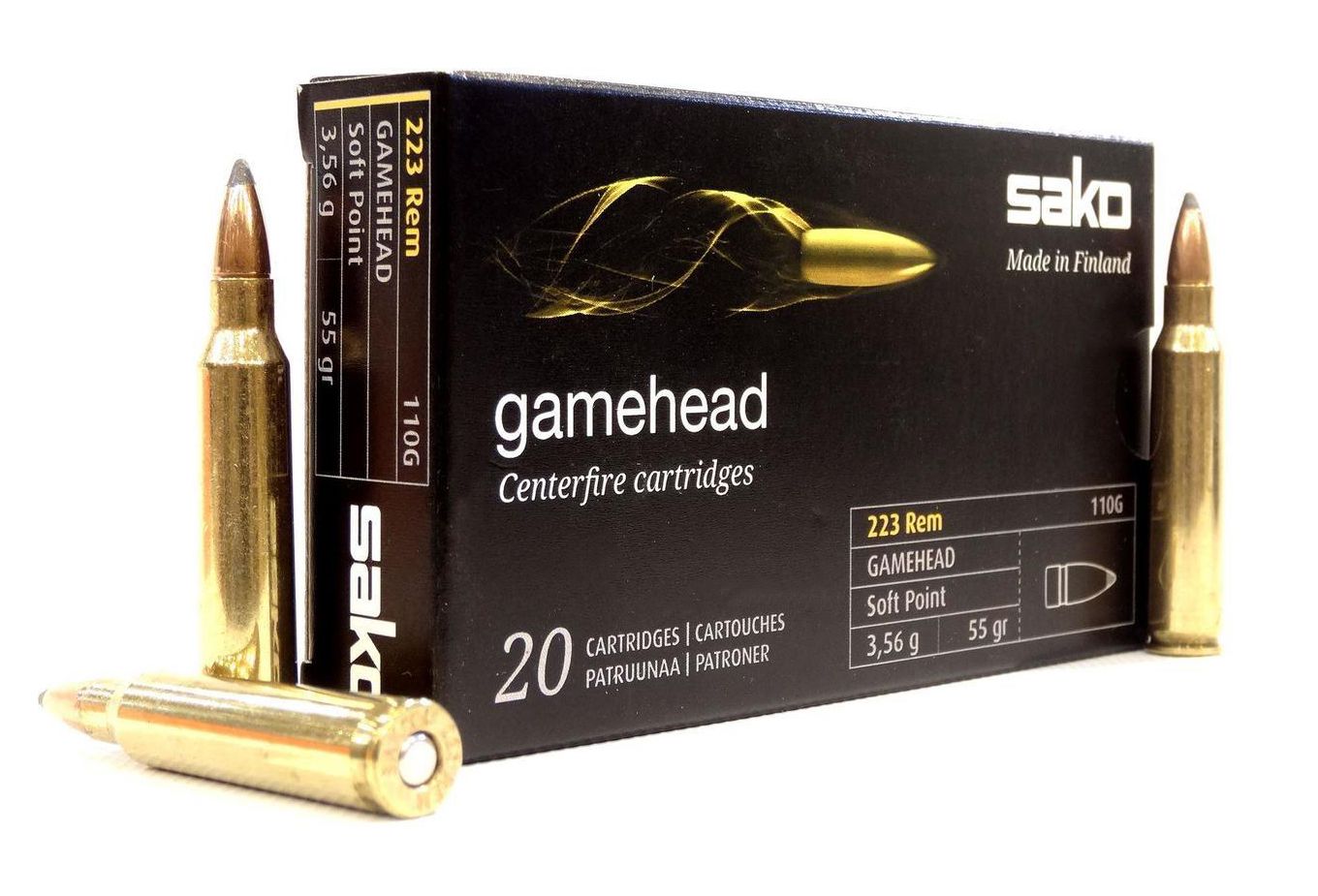 Патрон нарезной SAKO калибр 223 REM SP Gamehead 3,56 гр. 55 grn. (в пачке 20 шт.). Фото №2