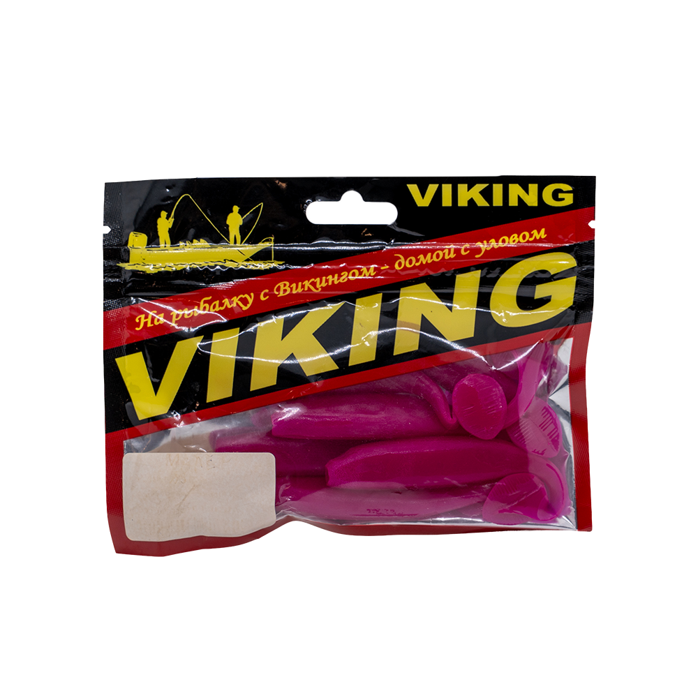 Резина съедобная виброхвост VIKING серия Малек 88 мм, фиолетовый фл (6 шт.). Фото №1