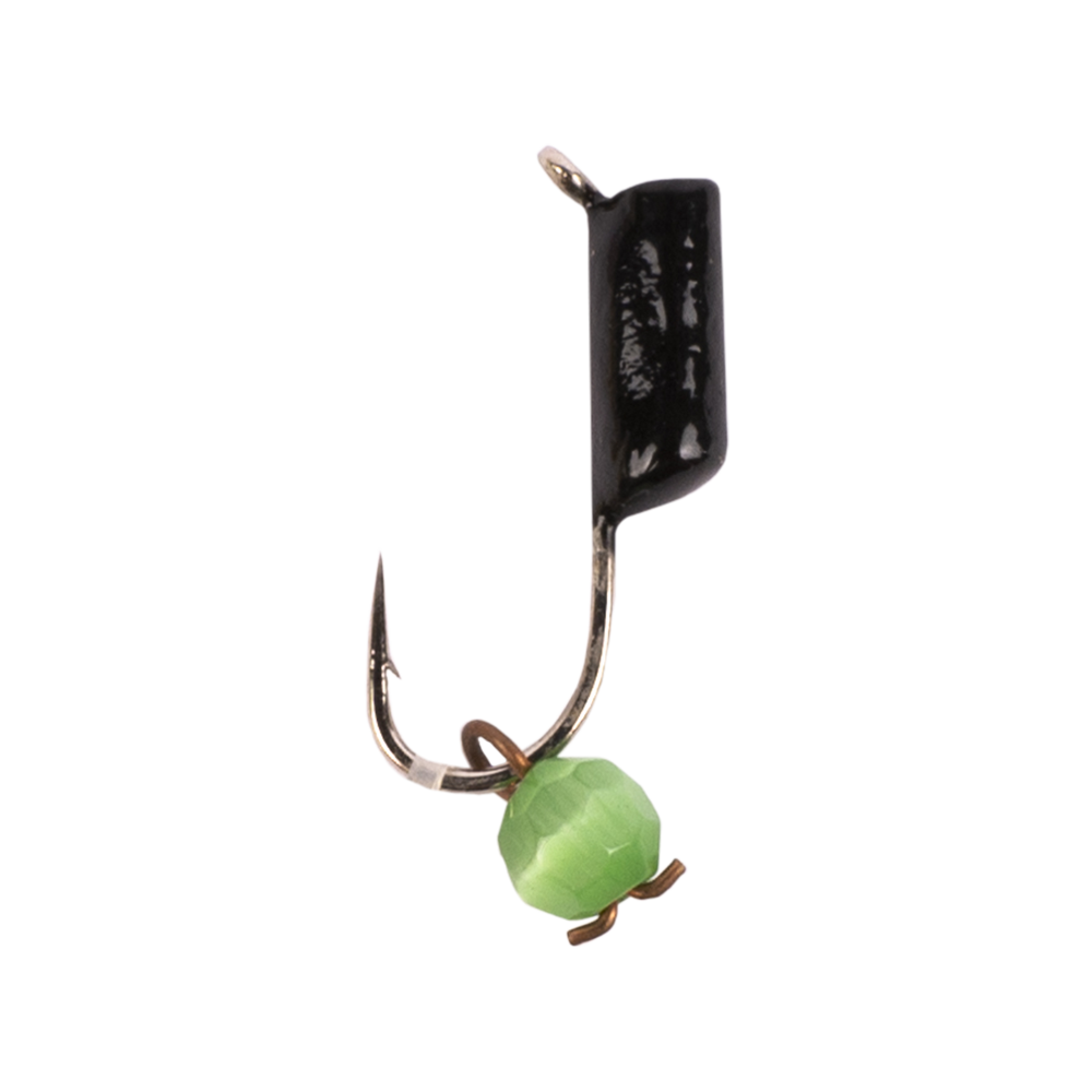 Мормышка вольфрамовая Trye Weight черная "Кошачий глаз" d2,0мм подвес, зеленый (10шт). Фото №1