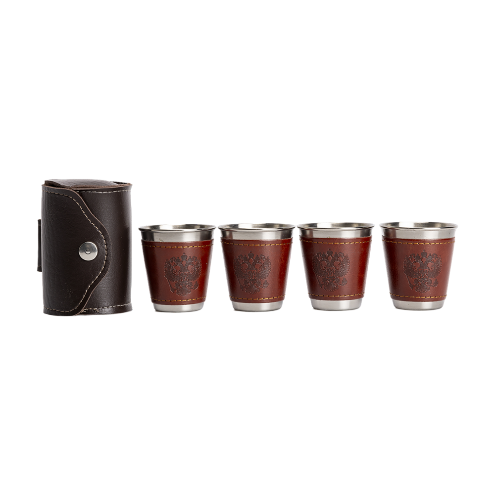 Набор стопок 60мл Герб в коже 4шт (А11) Guotai. Фото №1