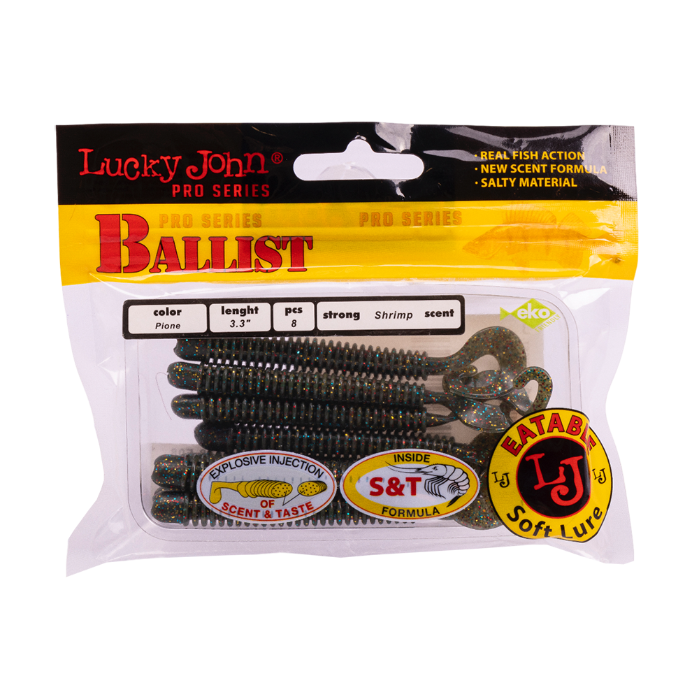 Твистер Lucky John Pro Series Ballist 3,3" 84мм, (8шт. упак.) цвет F08. Фото №5