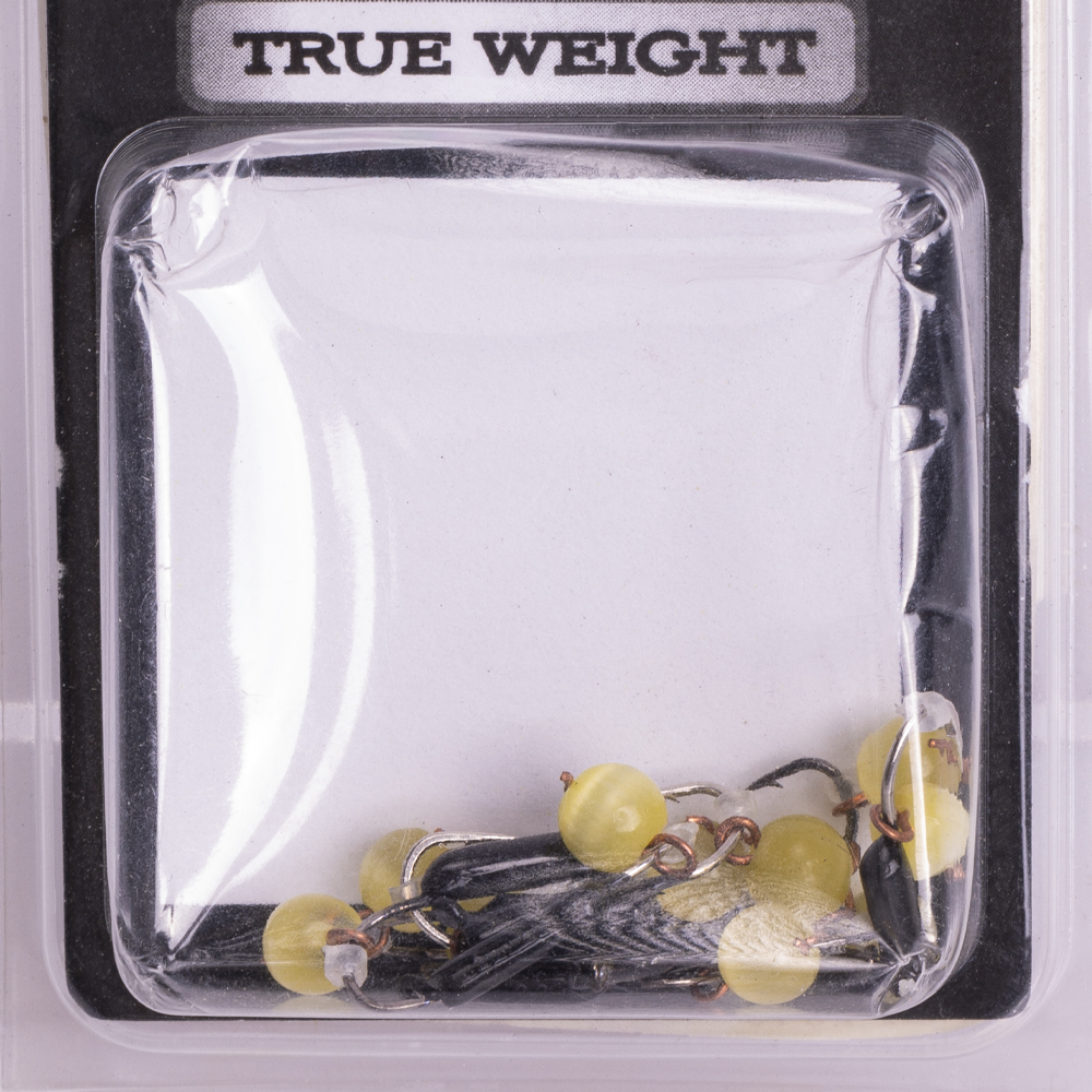 Мормышка вольфрамовая Trye Weight черная "Кошачий глаз" d1,5мм подвес, желтый (10шт). Фото №3