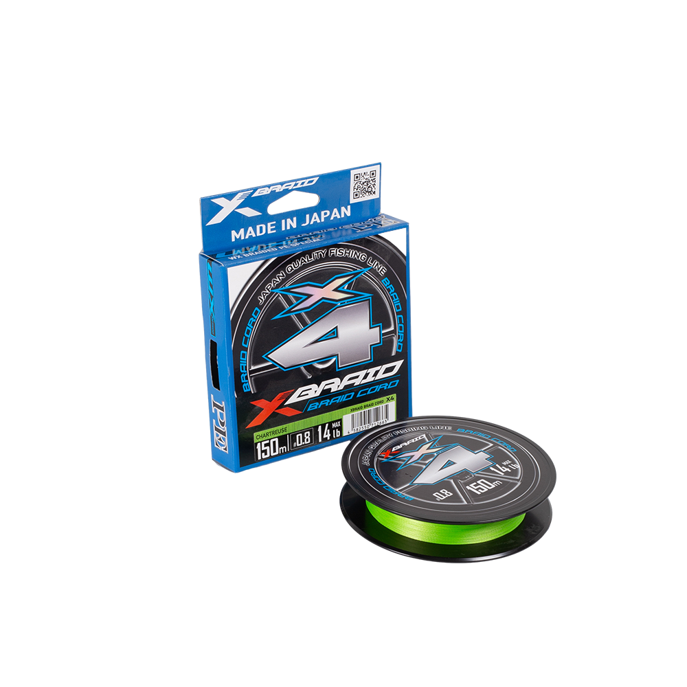 Плетёный шнур YGK X-Braid Braid Cord X4 150m Chartreuse #0.8, 0.148мм, 14lb, 6.3кг. Фото №3