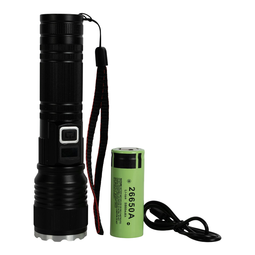 Фонарь ручной (аккумулятор 26650, цифровой индикатор заряда, регулировка яркости, разъем Type-C, power bank). Фото №1