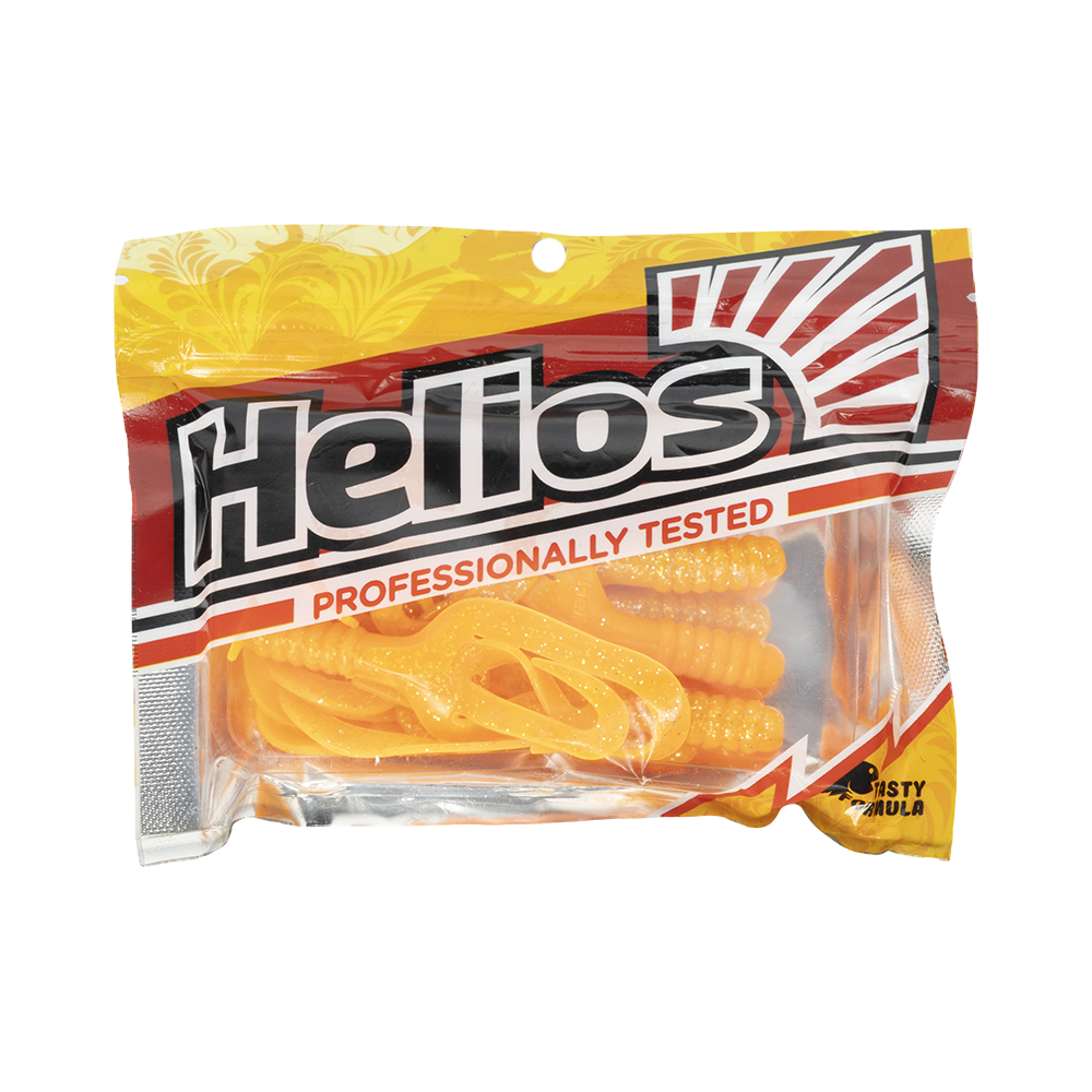 Твистер Helios Credo Four tail 2,35"/6,0 см Orange & Sparkles 10шт. (HS-20-022). Фото №1
