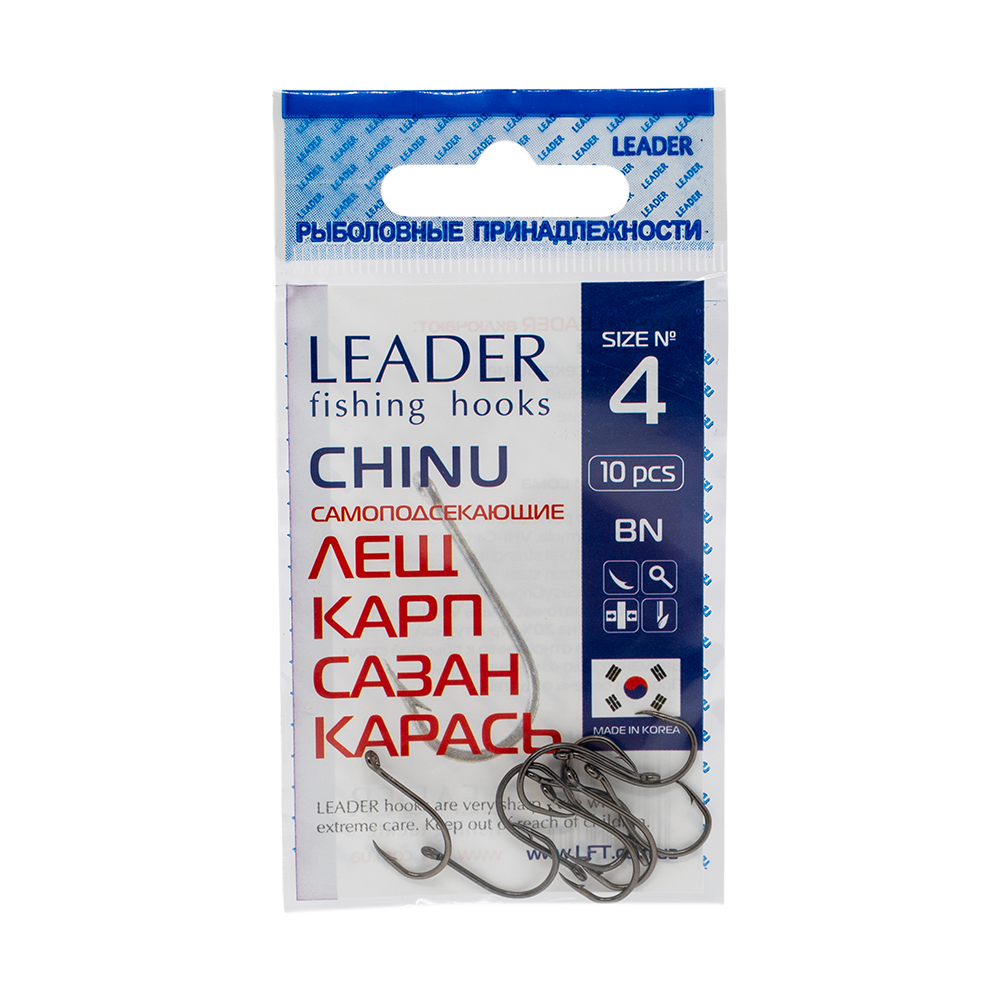 Крючки Leader CHINU, color BN, 4 (10шт). Фото №1