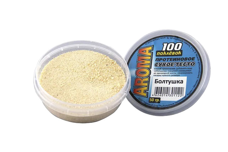Тесто сухое протеиновое "100 Поклевок" AROMA Болтушка (1 шт.-банка 50г.). Фото №1