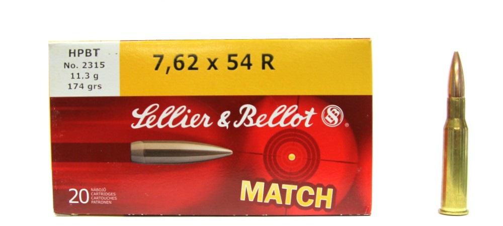 Патрон нарезной SELLER&BELLOT калибр 7,62х54 R HPBT 11,3 гр. (в пачке 20 шт.). Фото №1