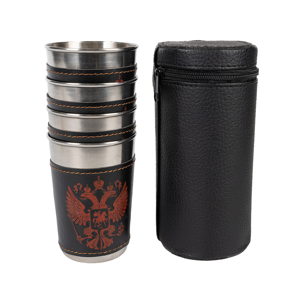 Набор из 4-х рюмок  герб Россия кожанный чехол  FS80-41KN4. Фото №1