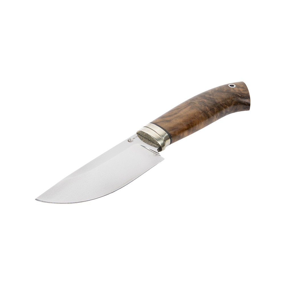 Нож МС Тайга, клинок VG-10, лит. мельхиор, орех(кап). Фото №3 Нож МС Тайга, клинок VG-10, лит. мельхиор, орех(кап). Фото №3