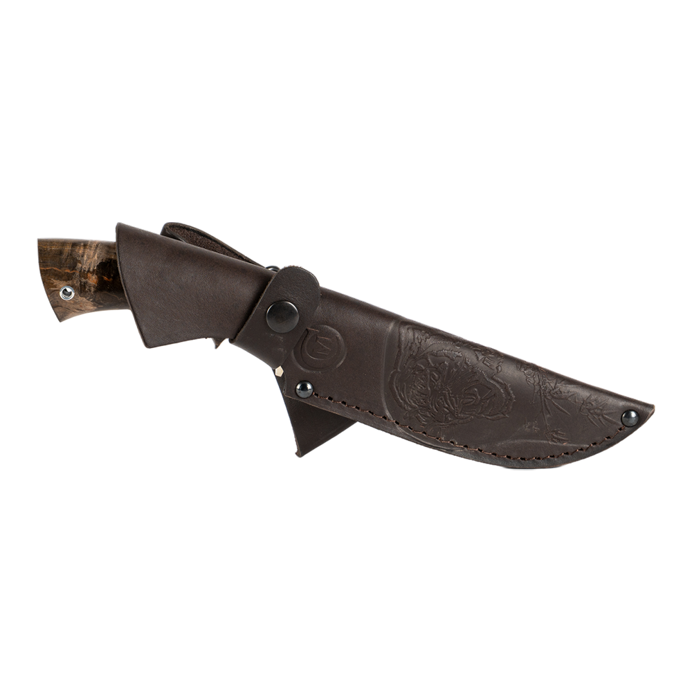 Нож МС Близнец, клинок D2, рукоять стабилизированная карельская береза, литье мельхиор. Фото №8