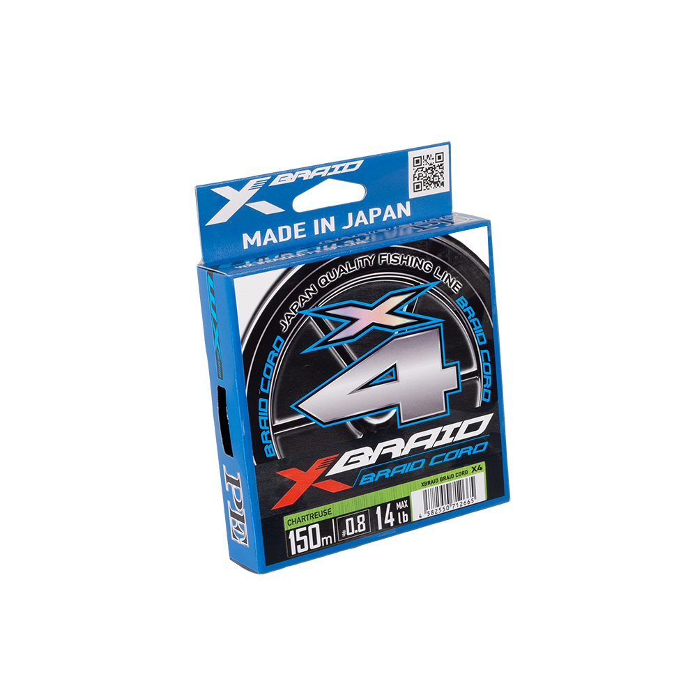 Плетёный шнур YGK X-Braid Braid Cord X4 150m Chartreuse #0.8, 0.148мм, 14lb, 6.3кг. Фото №4