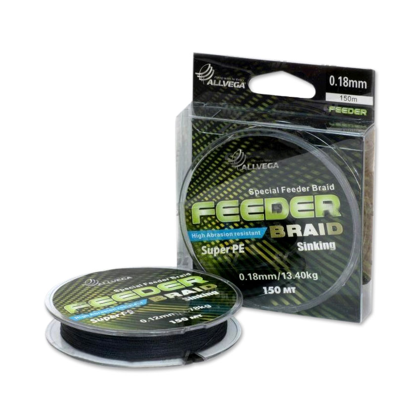 Леска плетеная ALLVEGA "Feeder Braid" 150м 0,18мм (13,4кг) (тёмно-серая) (FBR18). Фото №1