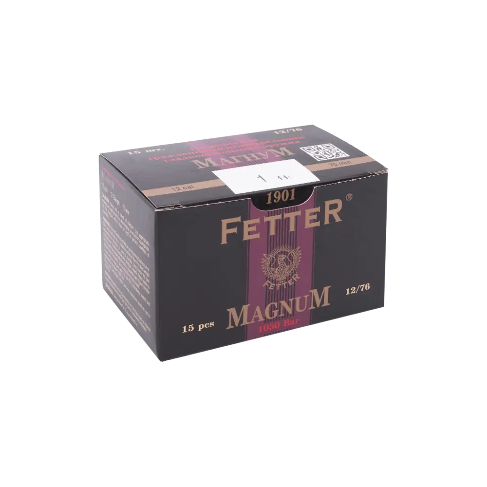 Патрон ФЕТТЕР МАГНУМ 12/76 дробь № 1, 44гр. (в пачке 15 шт.) (в коробке 120 шт.). Фото №1