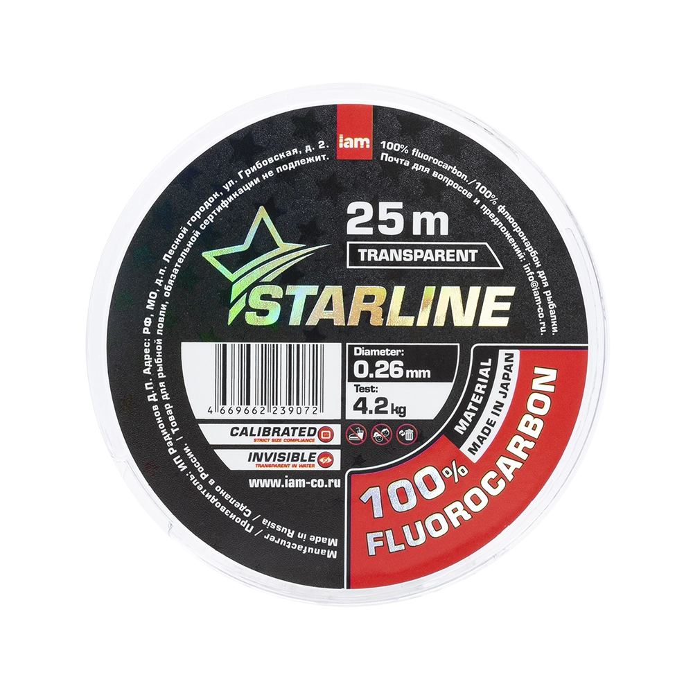 Флюорокарбон STARLINE 100% FLUOROCARBON 25m (transparent) d0.26. Фото №2 Флюорокарбон STARLINE 100% FLUOROCARBON 25m (transparent) d0.26. Фото №2