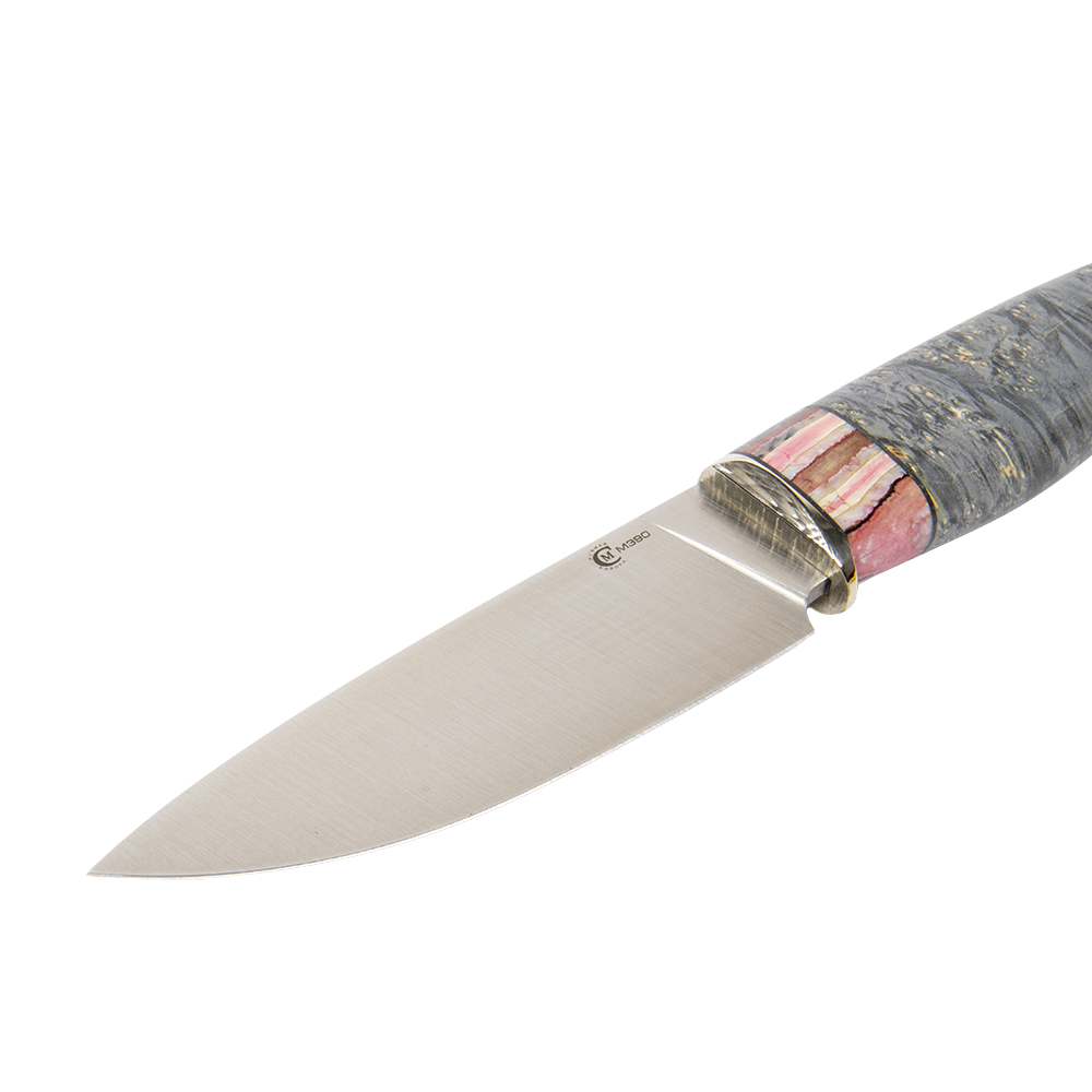 Нож МС Сокол, клинок М390, мельхиор ,зуб мамонта,стаб. кап клена. Фото №4