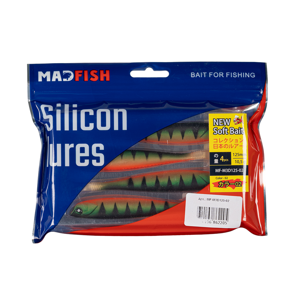 Виброхвост MADFISH MINNOW 3D 125мм, 10.5г, (4 шт. уп.) цвет 02. Фото №1 Виброхвост MADFISH MINNOW 3D 125мм, 10.5г, (4 шт. уп.) цвет 02. Фото №1