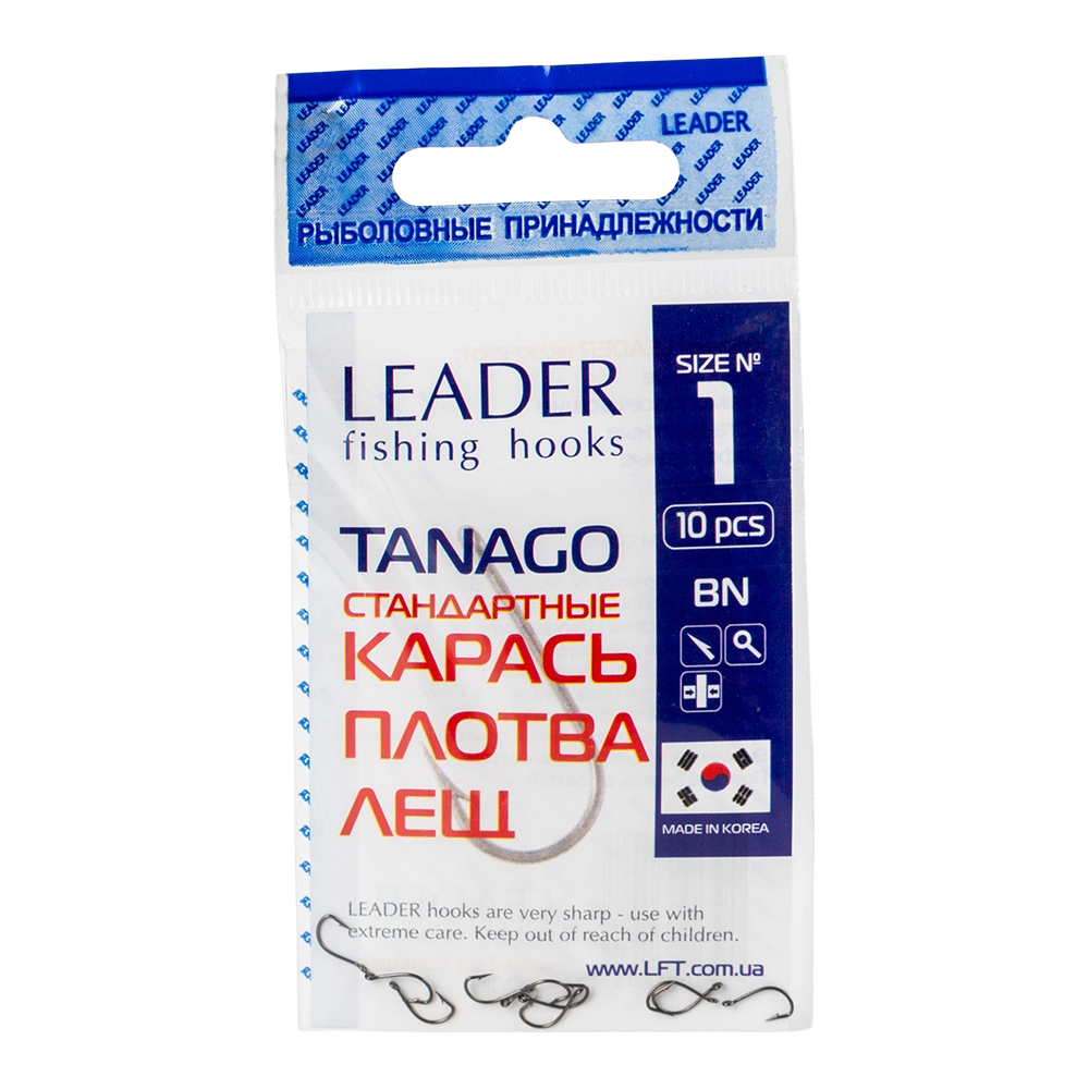 Крючки Leader TANAGO, color BN, №1(10шт). Фото №1