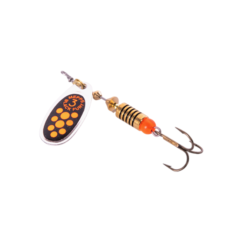 Блесна вращающаяся Mepps Black Fury №3, 6,5гр, цвет (Silver/Orange) серебро/оранжевые точки. Фото №1