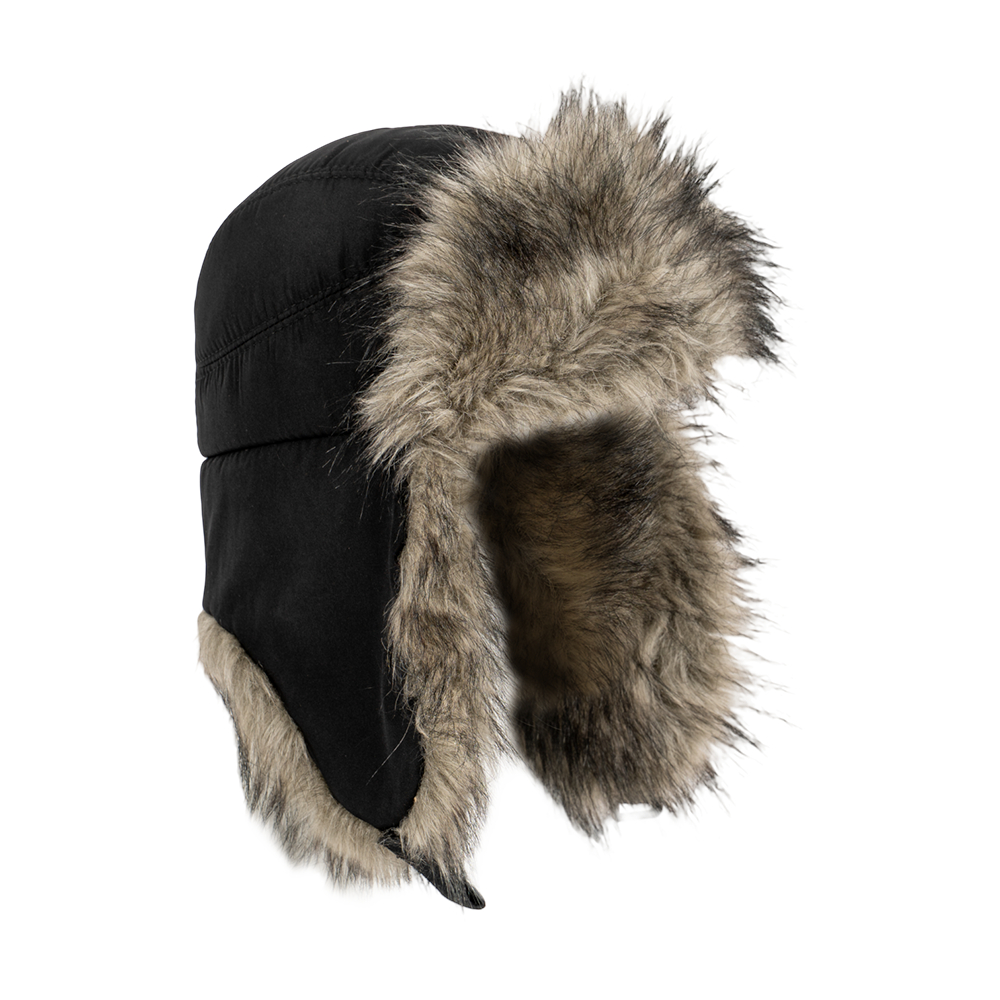 Ушанка №4, плащевая ткань, черный + мех №21 на поролоне (кепка). Фото №2