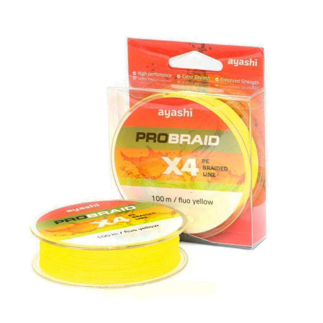 Плетенный шнур Ayashi PRO BRAID-X4 (fluo yellow) d-0,12mm (100м). Фото №2