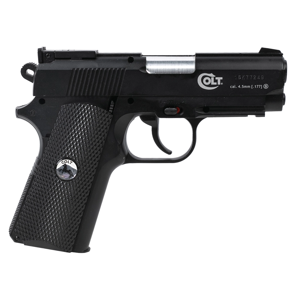 Пистолет пневматический Colt Defender (чёрный с чёрными пластиковыми накладками). Фото №1