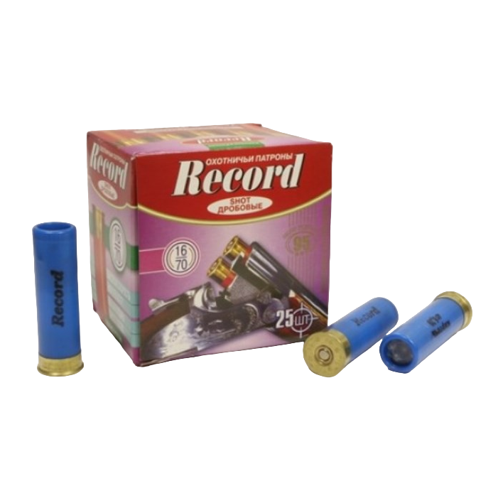 Патрон РЕКОРД 16/70 дробь № 0000 (пачка 25 шт.) (в коробке 250 шт.). Фото №1