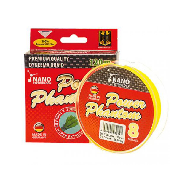 Шнур плетенный Power Phantom 8х 0,26мм 120м желтый. Фото №1