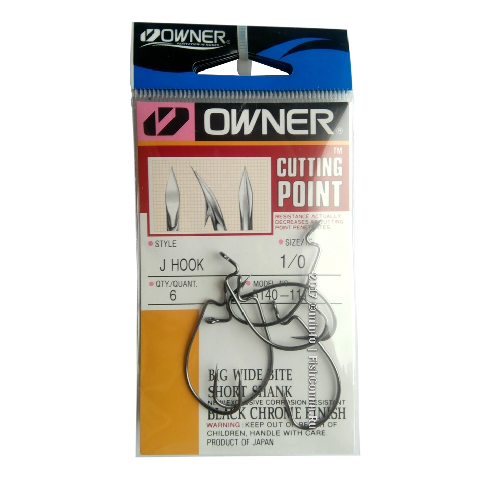 Крючок OWNER офсетный J-Hook Offset  №1/0. Фото №2