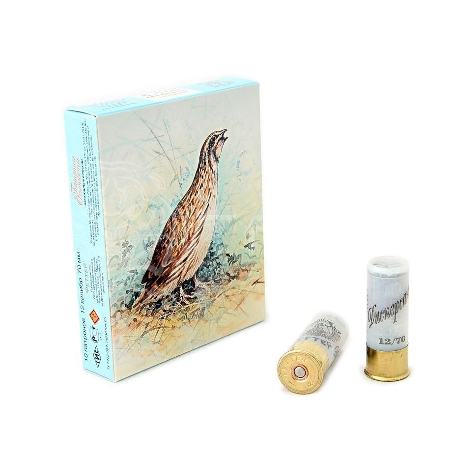 Патрон ФЕТТЕР ТЕМАТИЧЕСКИЙ (Перепел) 12/70 дробь №9 24гр. Пыж-контейнер (в коробке 10 шт). Фото №1