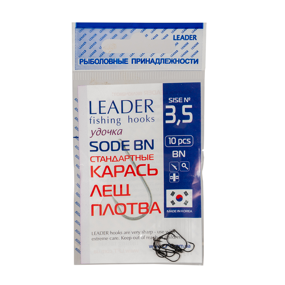 Крючки Leader SODE стандартные, color BN, №3.5(10шт). Фото №1