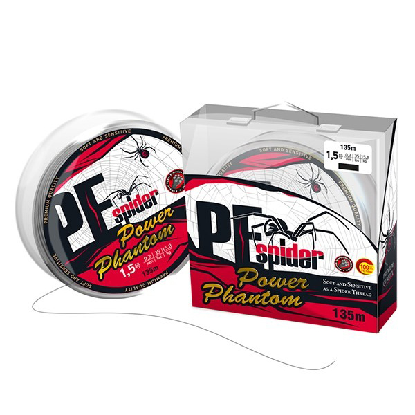 Шнур Power Phantom 8x, PE Spider, 135м, темно-серый #1,5  0,2мм, 15,8кг. Фото №1