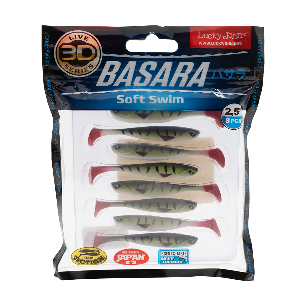 Виброхвост Lucky John 3D Series Basara Soft Swim 2,5" 63мм, (8шт. упак.) цвет PG10. Фото №1
