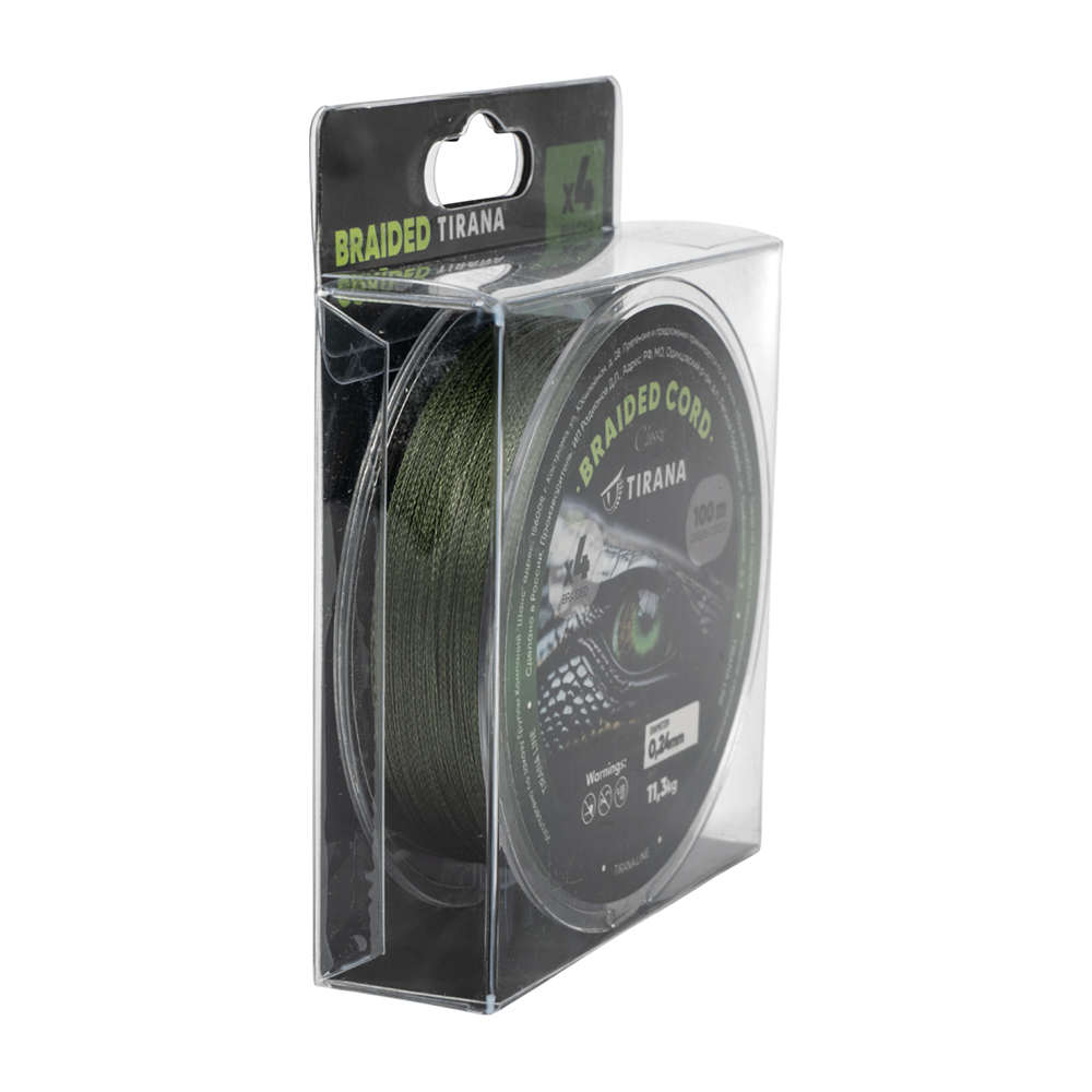 Шнур плетеный Tirana Folk Cord X4 PE 100м, d0,24 (green). Фото №3