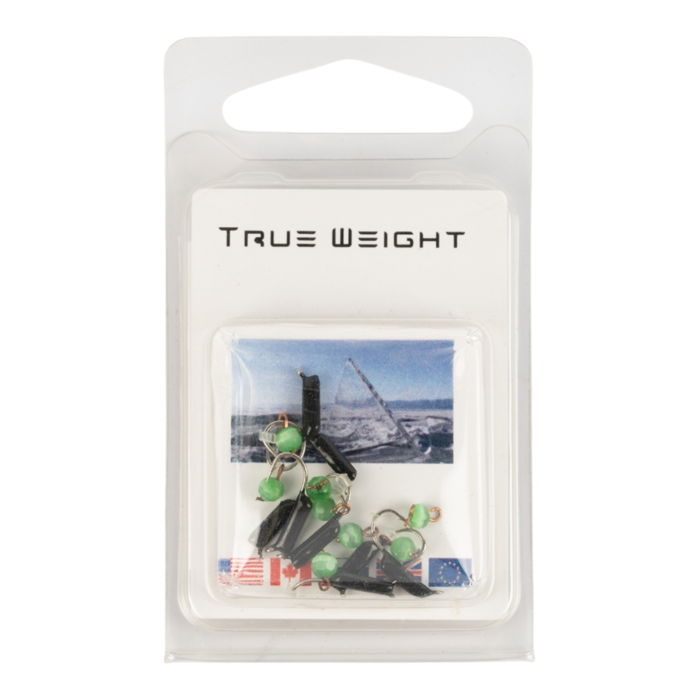 Мормышка вольфрамовая Trye Weight черная "Гвоздешарик" d1,5мм кошачий глаз, зеленый (10шт). Фото №1