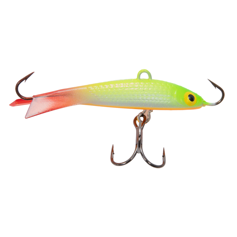 Балансир Kuusamo Tasapaino X-PRO 50мм, 6гр, цвет (GLOW/FRG/FYE/W-O) с тройником. Фото №3 Балансир Kuusamo Tasapaino X-PRO 50мм, 6гр, цвет (GLOW/FRG/FYE/W-O) с тройником. Фото №3